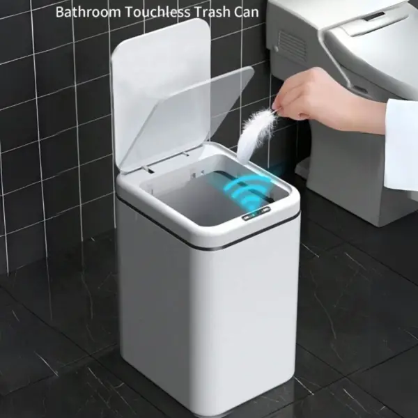 Lixeira Inteligente De Banheiro Com Tampa sem Toque Automática com Sensor De Movimento 15 litros - SHOPEE - Image 2